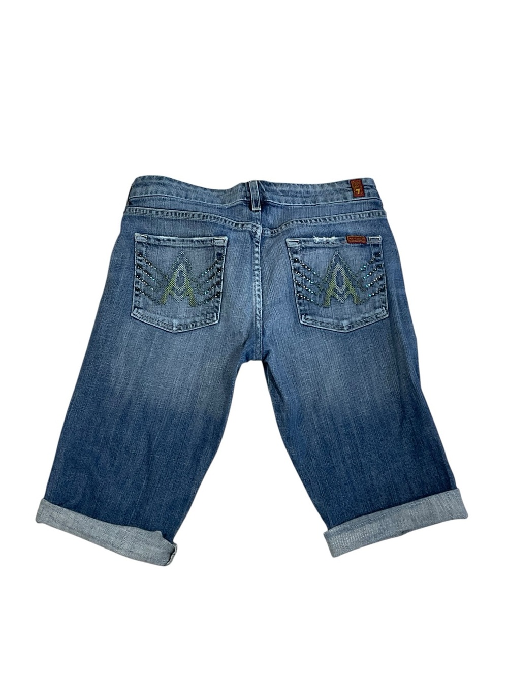 7 For All Mankind A Pocket Denim Jean Shorts Size 29 Distressed Embellished Pock